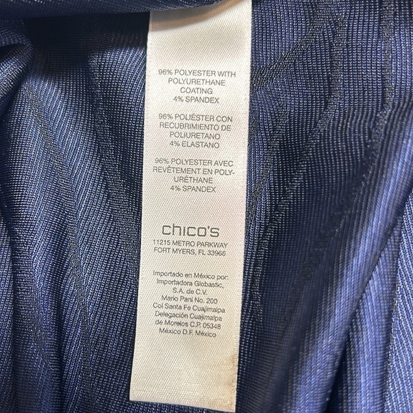 Chicos EASYWEAR Navy Textured Slinky Stretch Tunic Top Hi Low Sz 3 - Picture 6 of 9